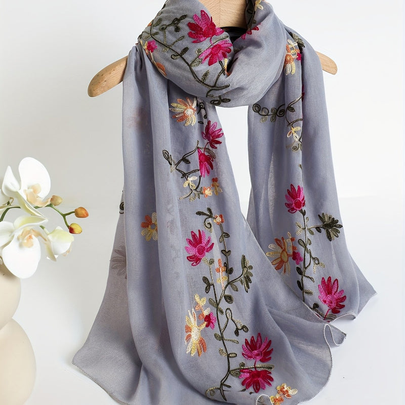 Women's Floral Embroidered Scarf Shawl.