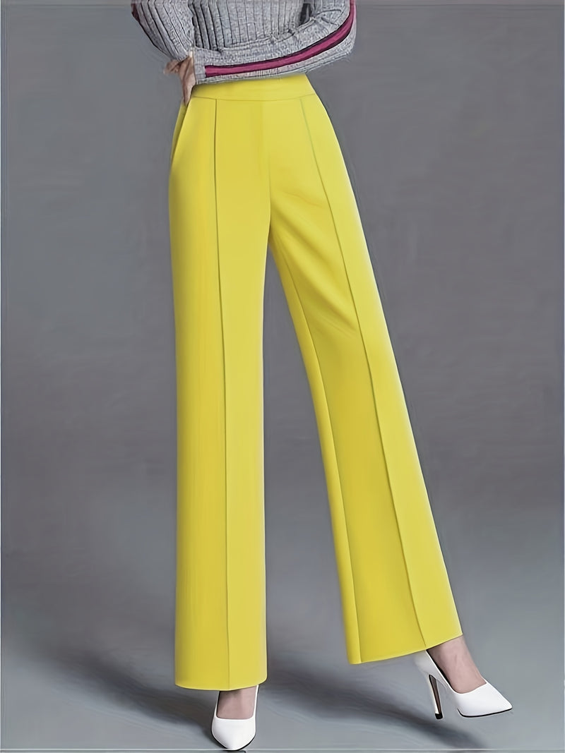 Women's Elegant High Waisted Slanted Pocket Wide Leg Pants.