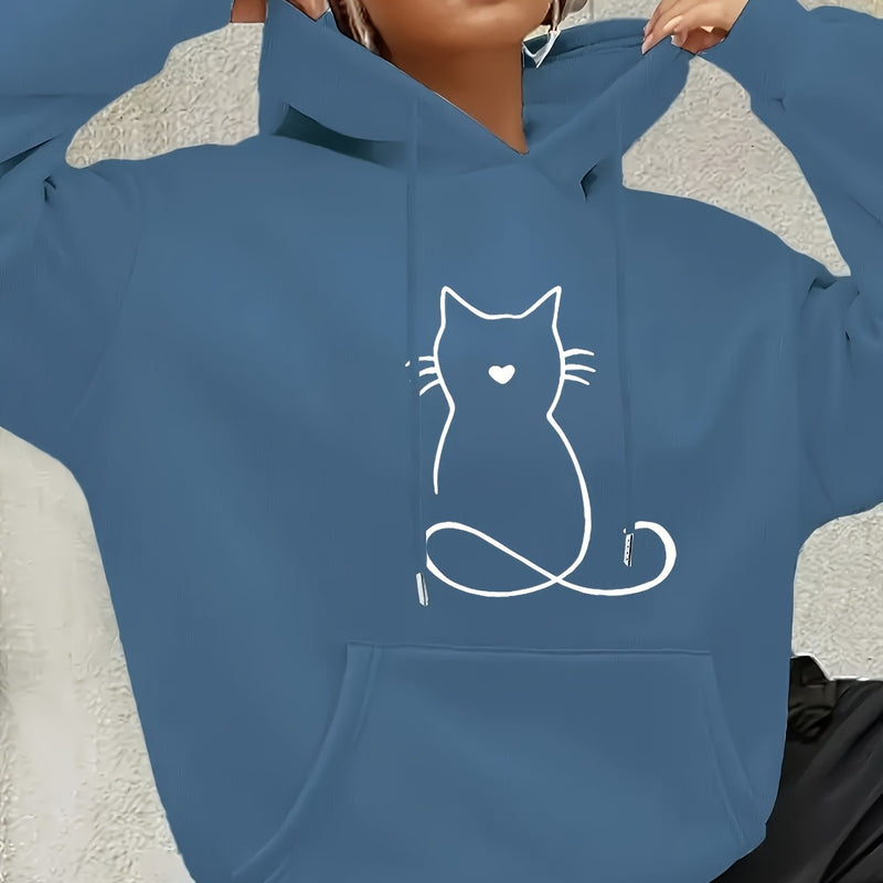 Women's Casual Cat Print Hoodie.