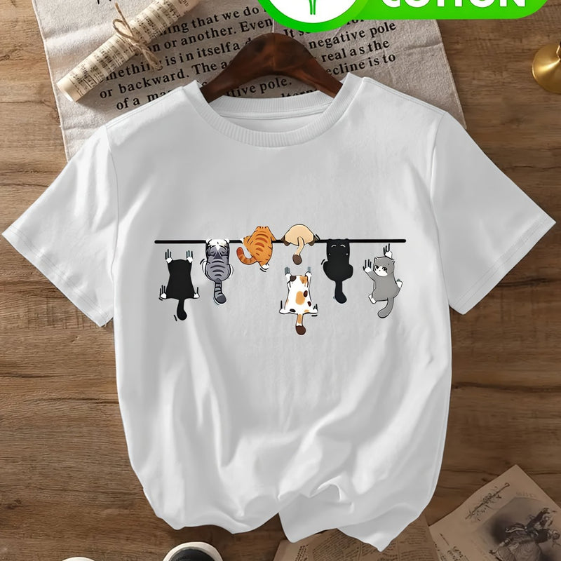 Women's T-Shirt with Cat Print for Spring/Summer.