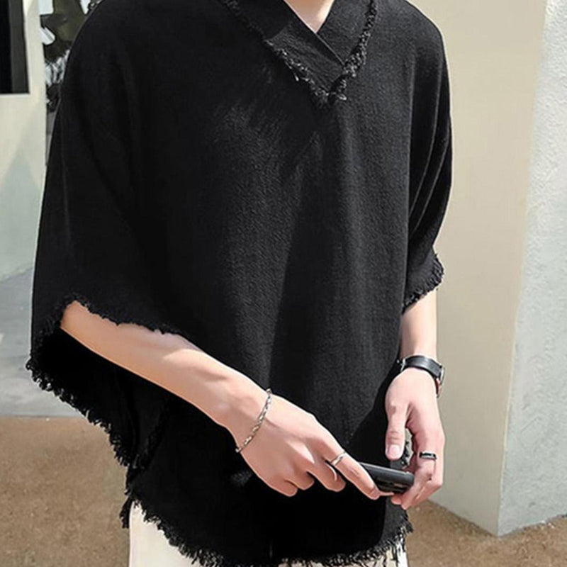 Men's Casual V-Neck Sleeve Semi-Transparent Loose-Fit T-Shirt.