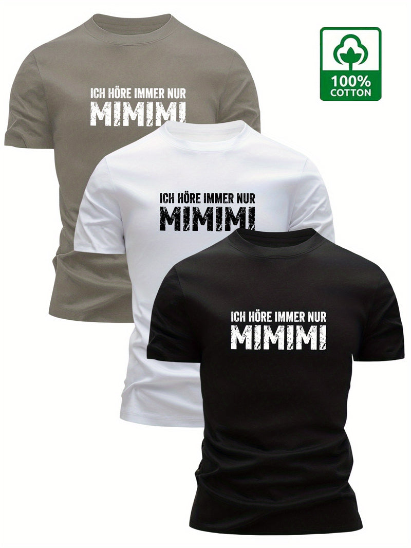 3pcs Men's Cotton T-Shirts - Black, White, Navy Blue, Casual Crew Neck.