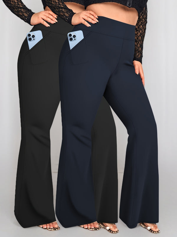 Women’s 2-Pack - Plus Size High-Waisted Flare Pants with Slant Pockets.