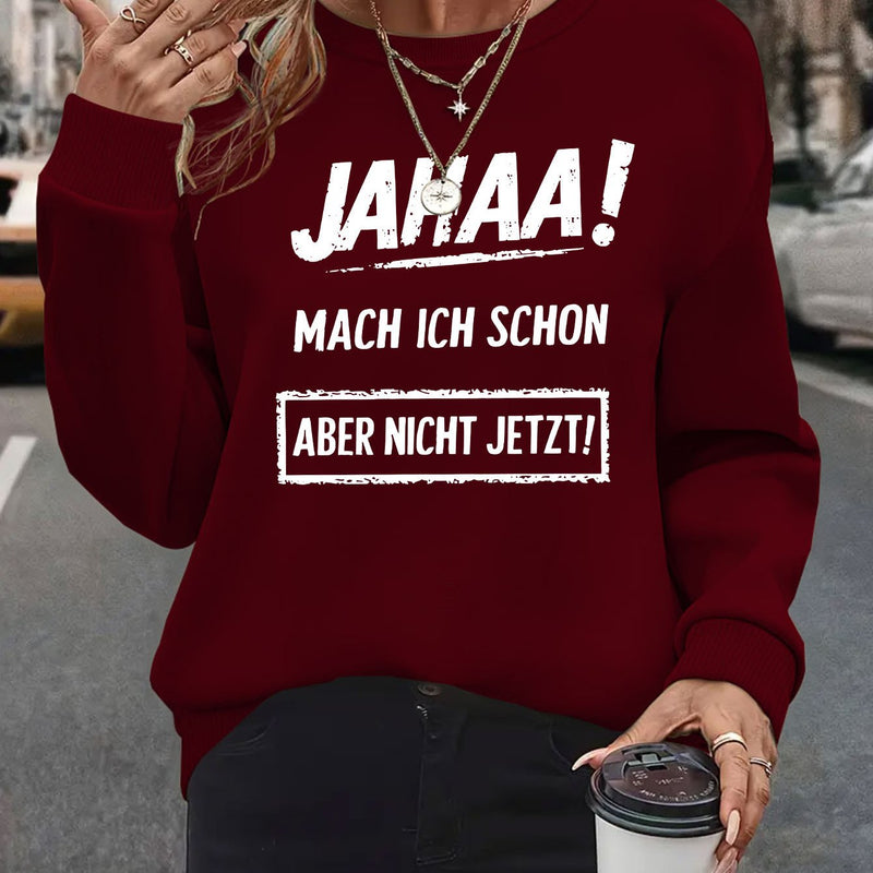 Plus Size, Women's Oversized German Text Print Sweatshirt.