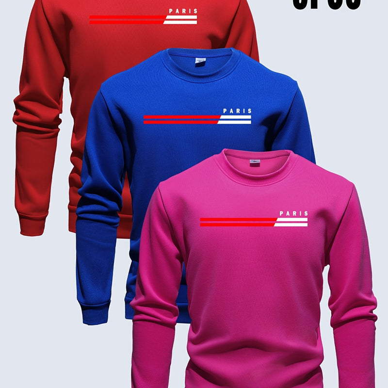 3pcs mixed color Men's autumn and winter round neck sweatshirt.
