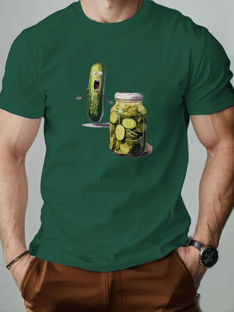 Men's Playful Pickle & Cucumber Jar Graphic T-Shirt.