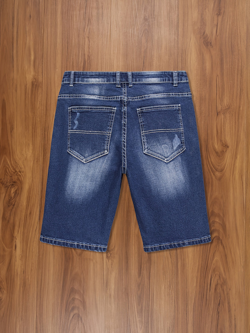 Classic design denim shorts for summer, Men's casual street style with slight stripe scratch.