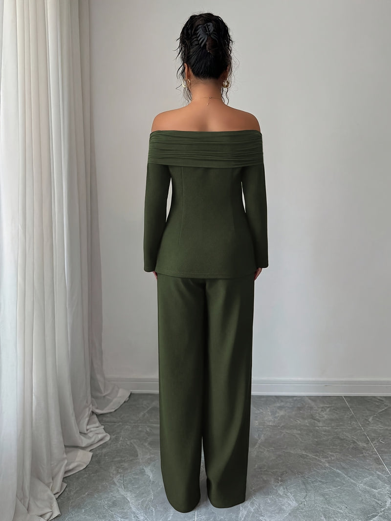 Women's Elegant Versatile Off-Shoulder Top with Mesh Panel Slim Fit Waist Zipper.