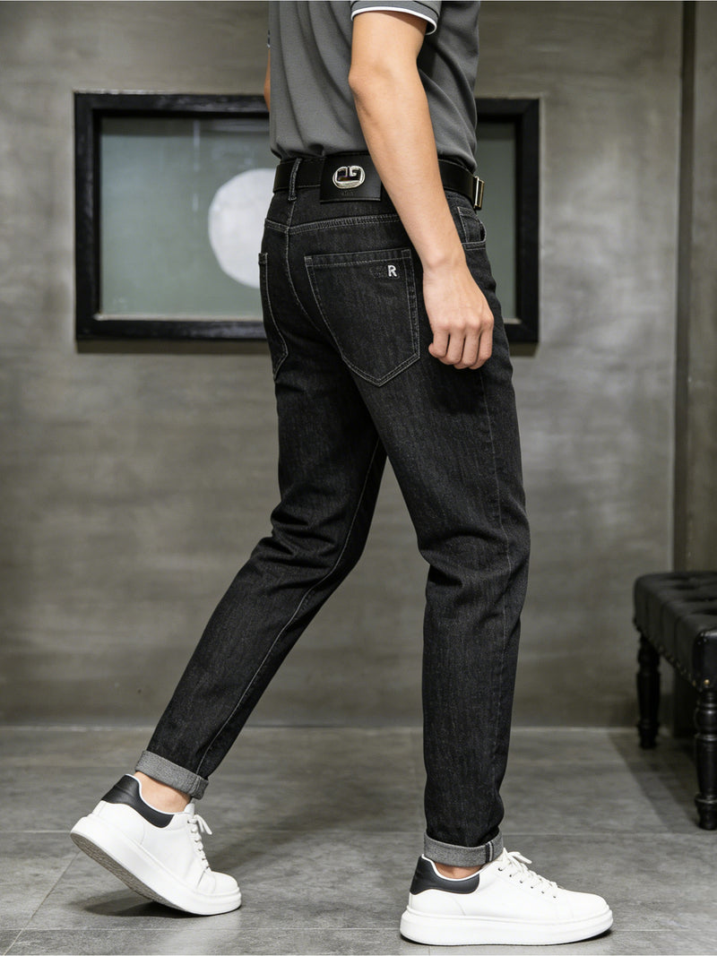 Men's Elastic Straight-Leg Jeans, New Heavy-Duty Denim Fabric.