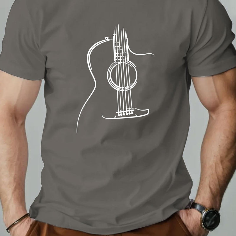 Men's Guitar Graphic Summer Casual Crew Neck Short Sleeve T-Shirt.