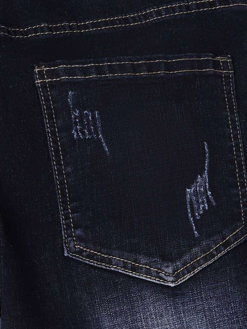 Men's Slim-Fit Stretch Denim Jeans in Dark Blue, Suitable for All Seasons.
