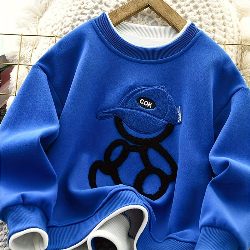 A Trendy Round-Neck Sweatshirt for Boys with a Faux Two-Piece Design.