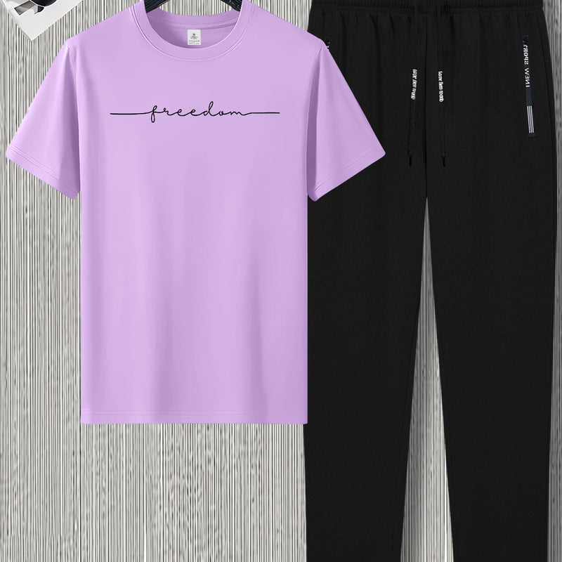 Men's Summer Design Short-Sleeve Set with Stylish Line Prints Paired.