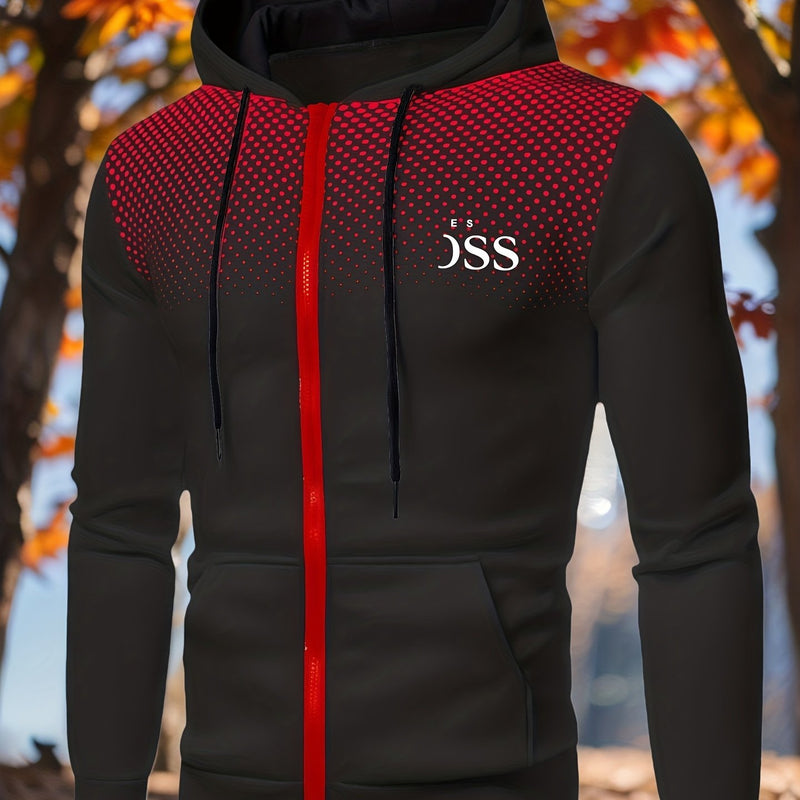 Men'S Autumn Print Zip-Up Hooded Sweatshirt,