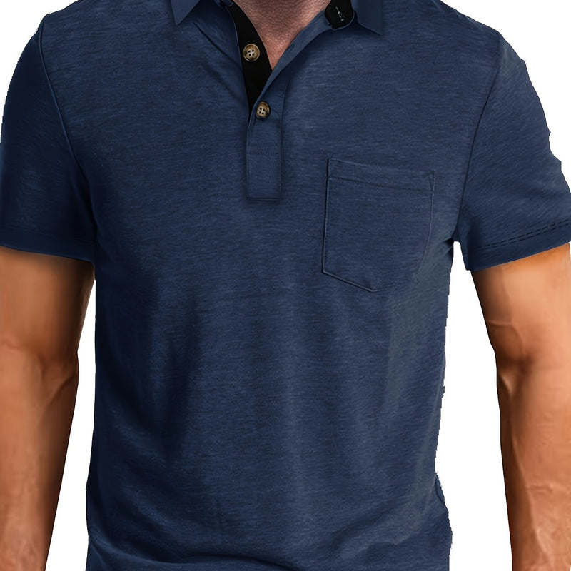 Men's Plaid Collar Pocket T-shirt.