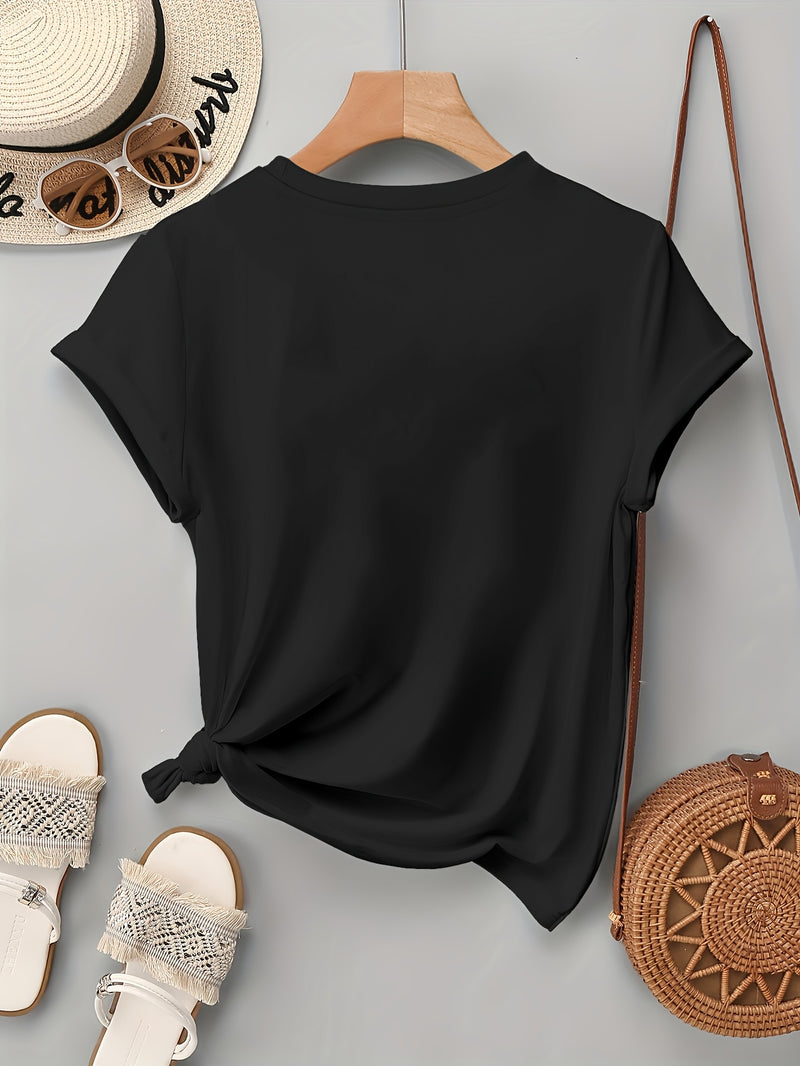 Women’s Artistic Patterned Print, Elegant Round Neck Short-Sleeve.