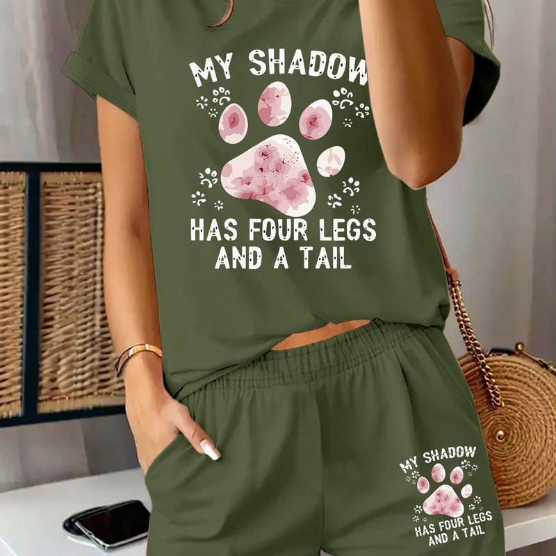 Women’s Graphic Print Two Piece Set, Short Sleeve T-shirt & Shorts.