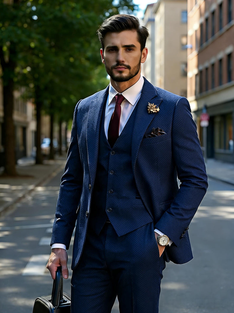 Men's 3pcs Premium Suit: Jacket, Vest, and Trousers Elegant Formal Wear.