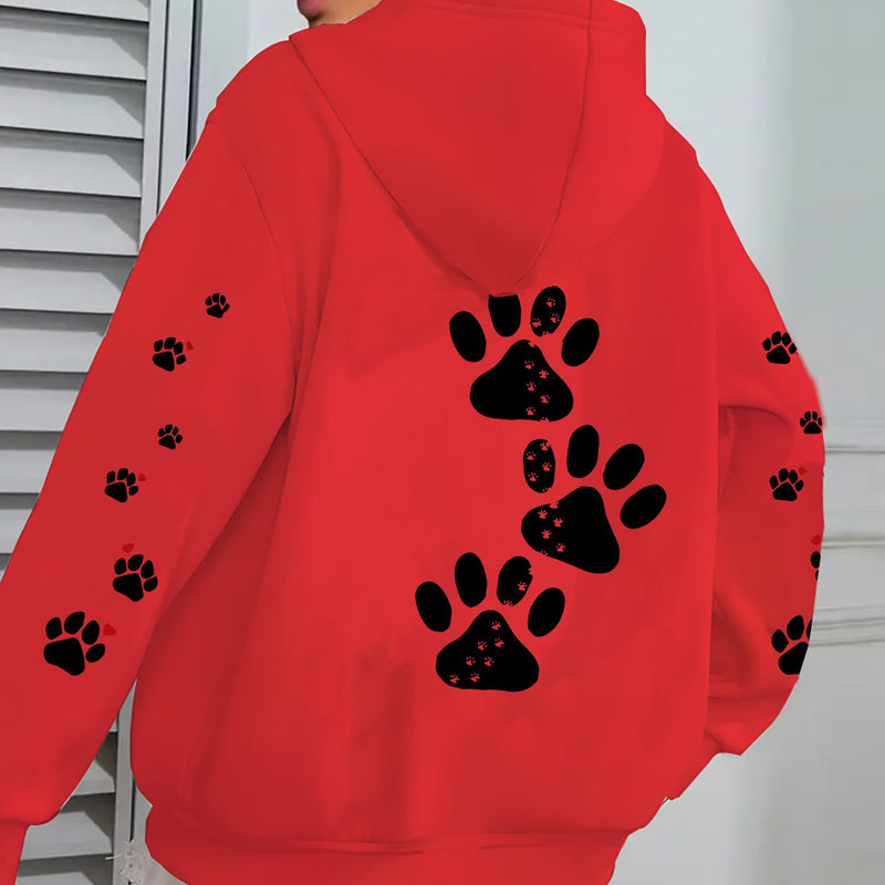 Women's Casual Hoodie with Dog Paw Print Back Design.