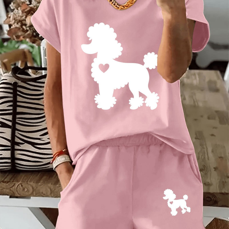 Women’s Graphic Print Two Piece Set, Short Sleeve T-shirt & Shorts.