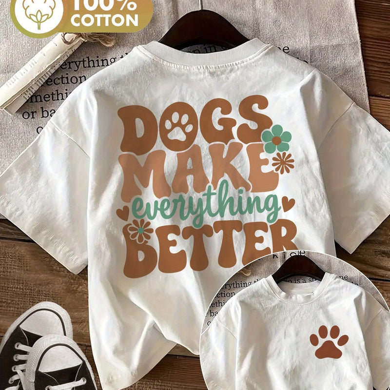 Women's Top Retro Style Paw Print Flower Dogs Make Loose Daily.