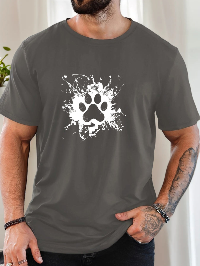 Men'S Casual Summer T-Shirt with Paw Print Design.