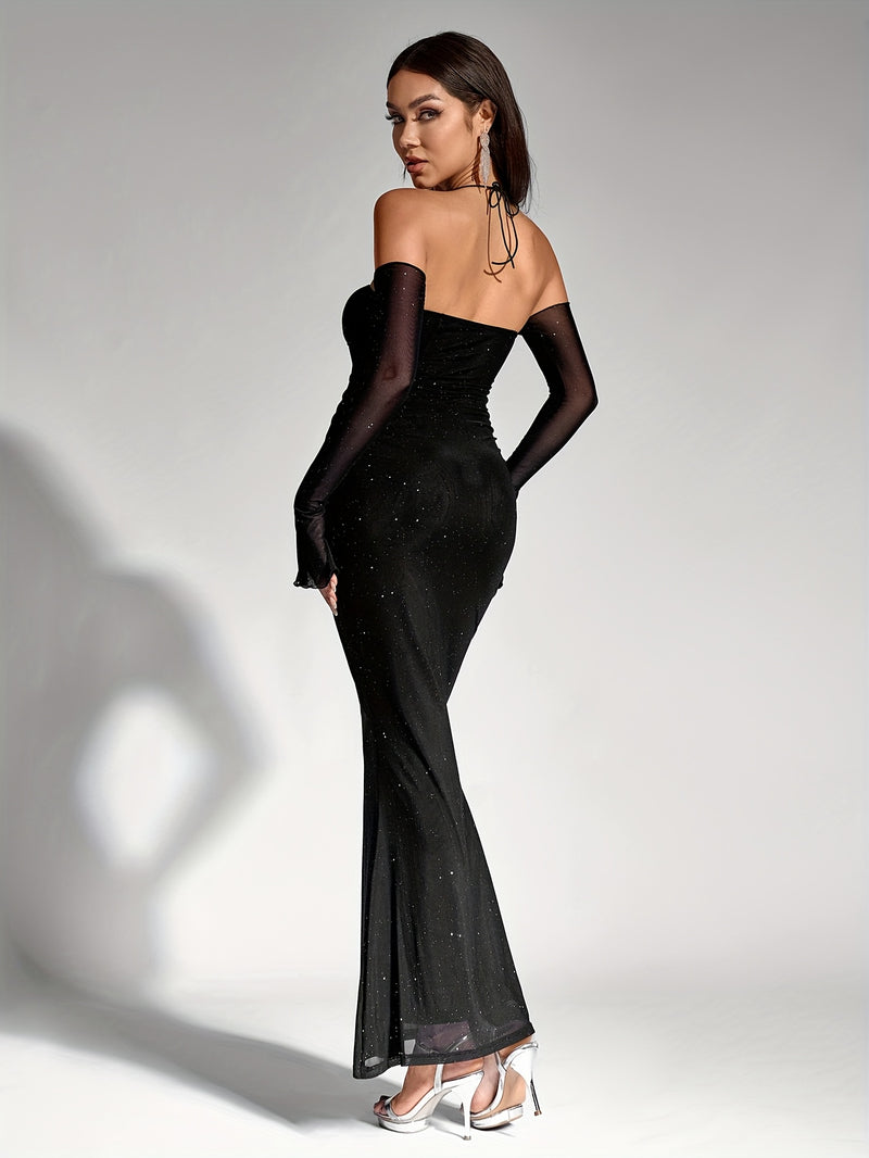 A One-Shoulder, Neck-Tie, Mermaid Hem Dress.