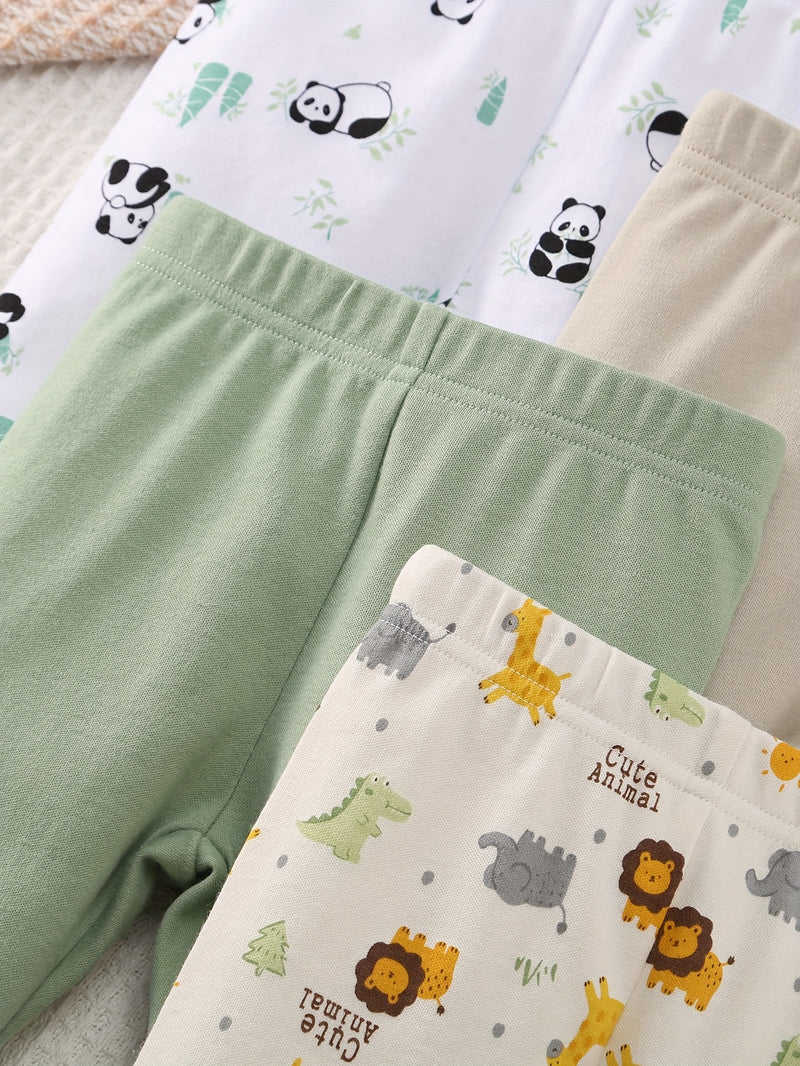 Six-Piece Set of Comfortable Cartoon Panda And Lion Print Long Pants for Baby.