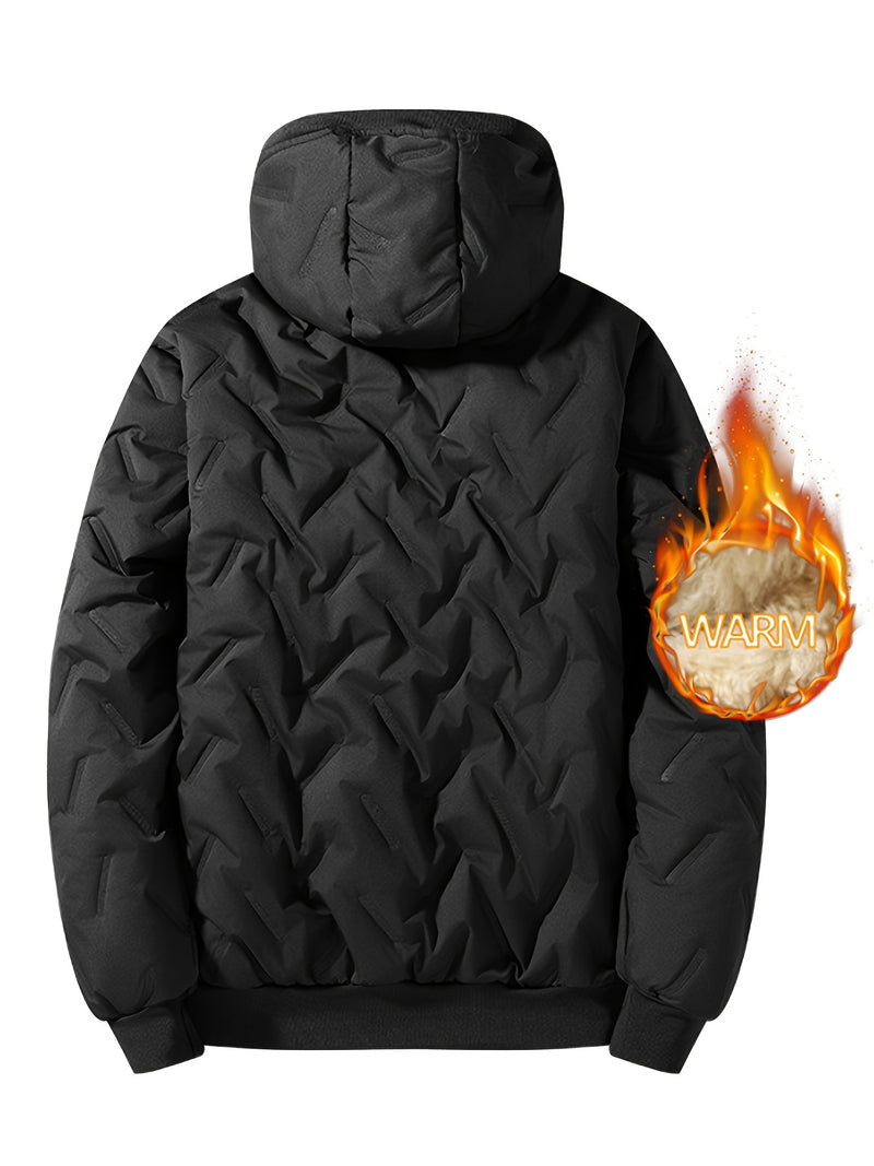 Men's Hooded Jacket, Autumn/Winter Fleece-Lined Warm Padded Coat.