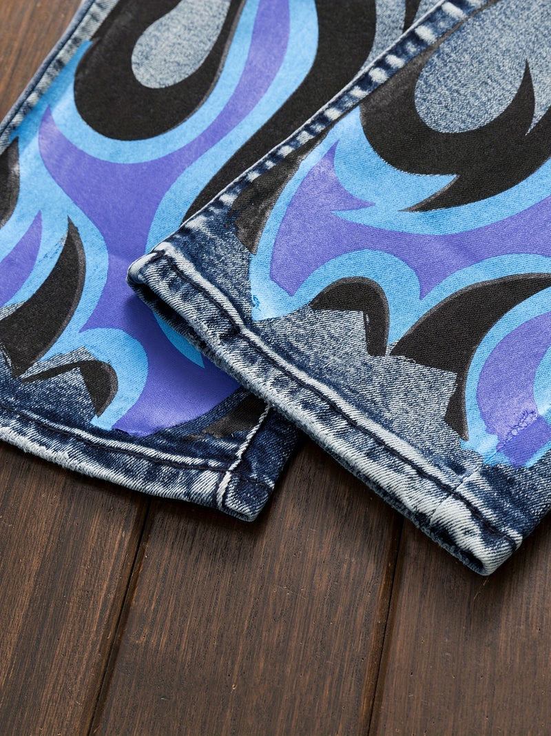 Men's Punk Jeans - Skinny fit Stretch Blue jeans.