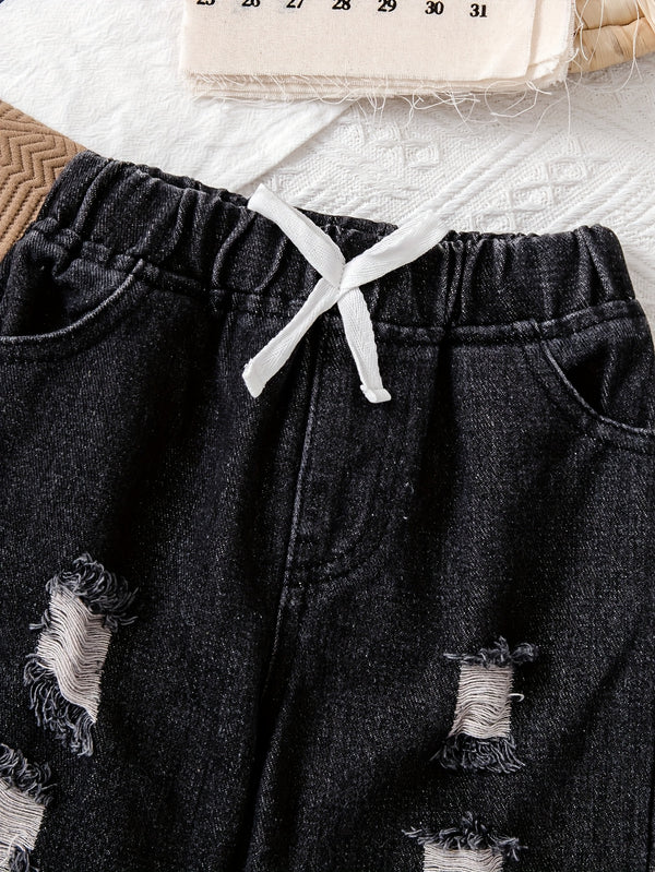 Autumn and Winter Boys' Solid Color Patterned Round Neck Pullover.