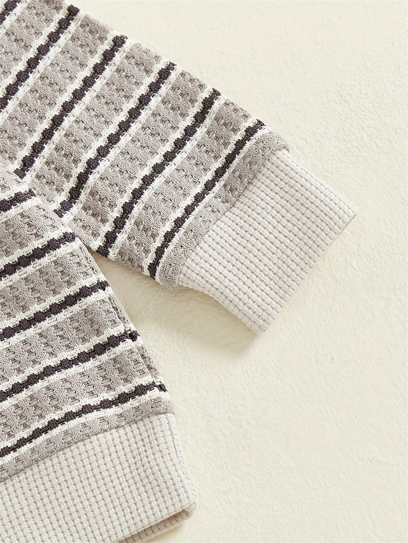 Toddler Boys Waffle Stripe Lapel Collar Sports Set.