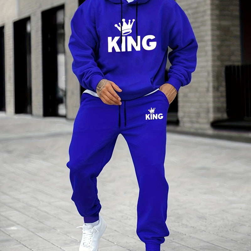 New Men'S Fashion Hoodie with Crown Letter Print And Drawstring.