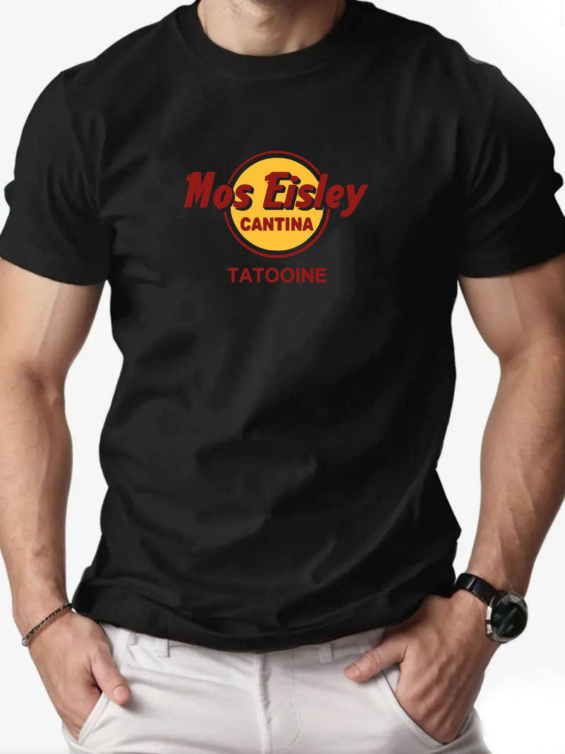 Men's Mos Eisley Cantina Logo Pattern Summer Casual Short-Sleeve T-Shirt.