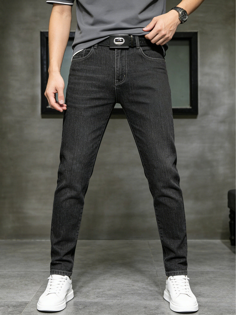 Men's Elastic Straight-Leg Jeans, New Heavy-Duty Denim Fabric.