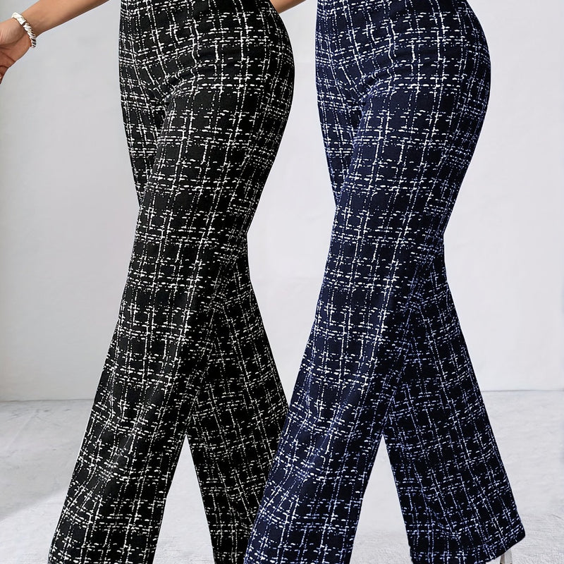 2pcs Casual Checkered Pattern, Straight-Leg Pants Set for All Occasions for Women.