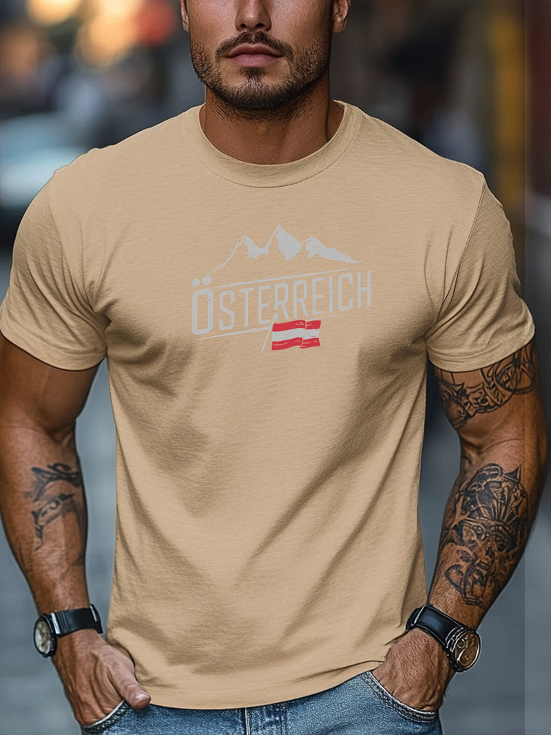 Men's Austrian Pattern Summer Casual Crew Neck Short T-Shirt.