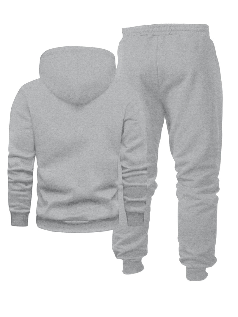 Men's Fashion Slogan Hoodie Four-Piece Set with Drawstring Elastic.