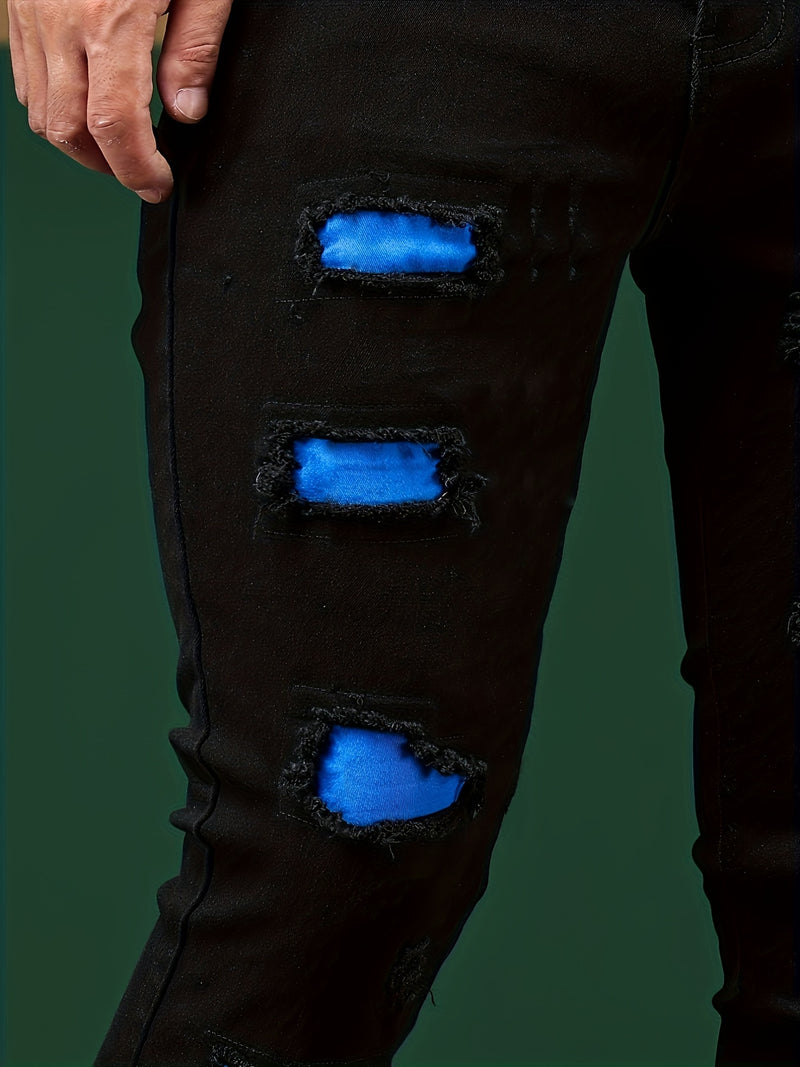 Men's Skinny Faux Denim - Stretch Slim Fit Black Pants.
