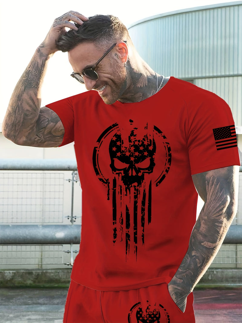 2pcs Men's Casual Fashion Set, Round Neck Short Sleeve T-Shirt.