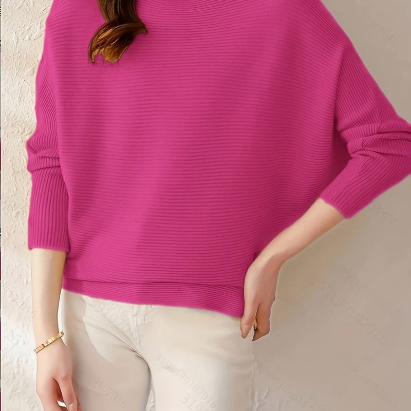 Women's Loose Batwing Sleeve Sweater, Casual Elegant Long Sleeve Top.