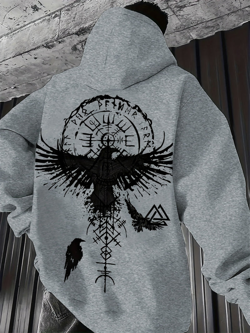Men's Autumn/Winter Eagle Print Hooded Sweatshirt.