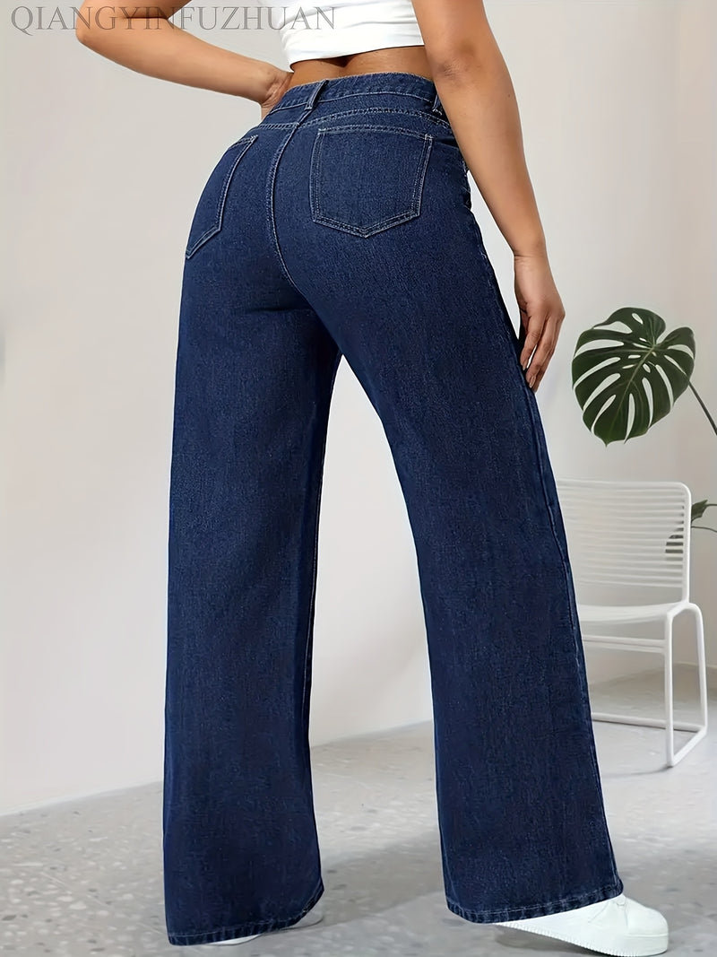 Ladies Loose Wide-Leg High-Waisted Elastic Comfortable Straight-Leg Long Pants.