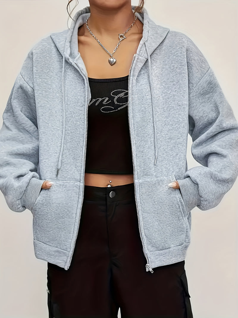 Women’s Casual Zip-Up Hoodie with Cherry Blossom Print.