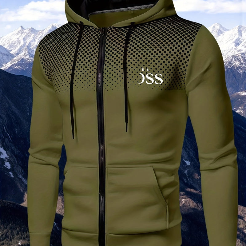 Men'S Autumn Print Zip-Up Hooded Sweatshirt,