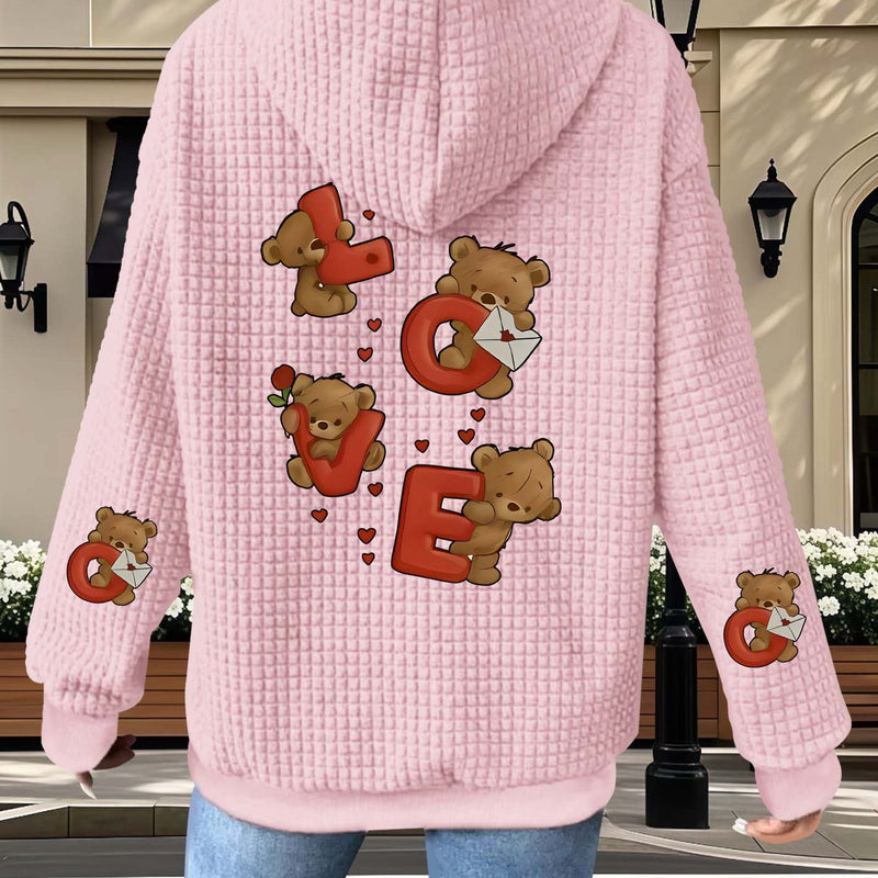 Women's Casual Waffle Zip-Up Hoodie.