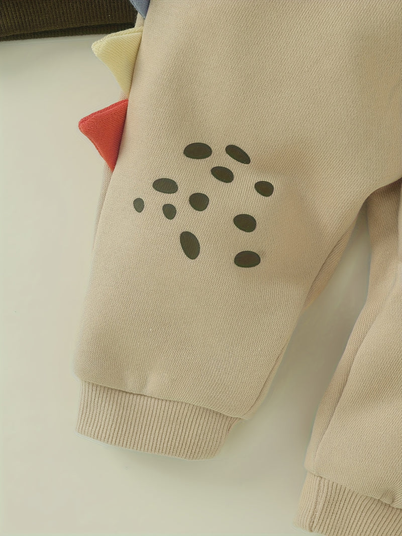 2pcs Baby Boy Set, Long-Sleeved Fleece Hooded Sweatshirt + Long-Sleeved.