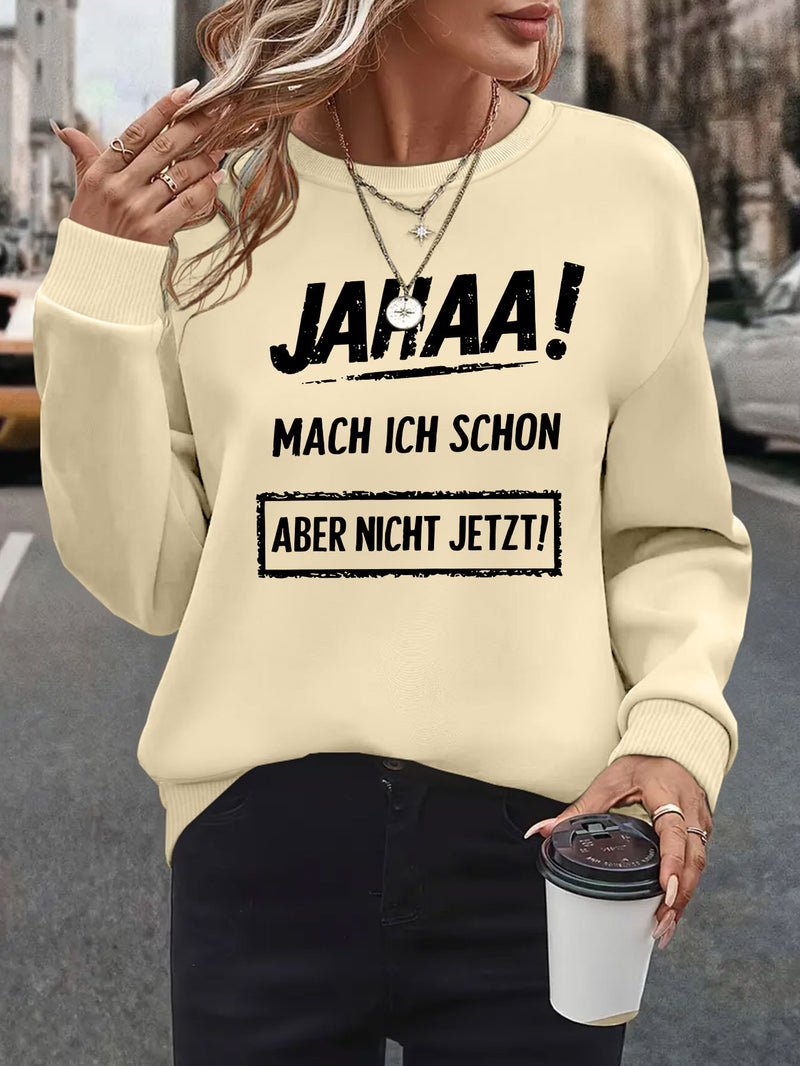 Plus Size, Women's Oversized German Text Print Sweatshirt.