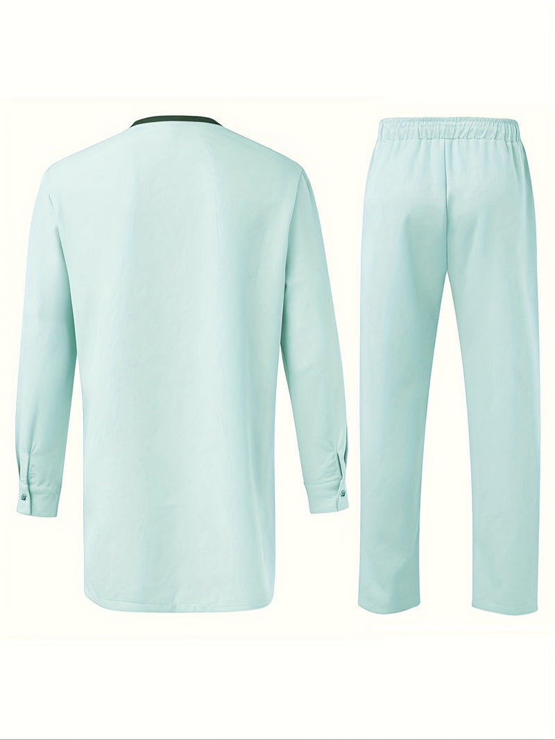 Men'S Casual Two-Piece Set Featuring an African Ethnic Style.