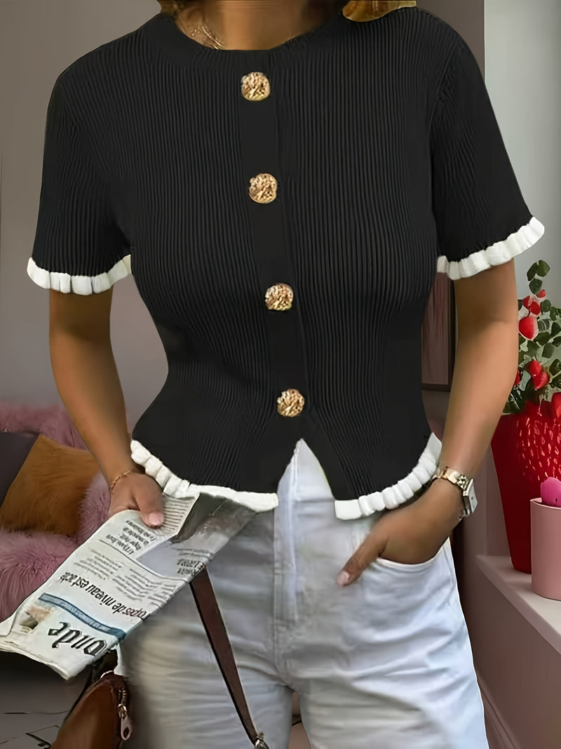 Women's Summer Button Ear Design Edge Design.